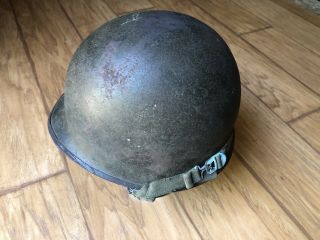 Wwii Korean War Us M1 Combat Helmet Front Seam Swivel Bale Steel Pot Graffiti