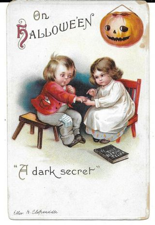 Ellen Clapsaddle Signed Halloween Postcard,  Little Girl Fortune Teller 1913
