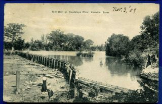 Mill Dam On Guadalupe River Kerrville Texas Tx Postmarked 1909 Postcard