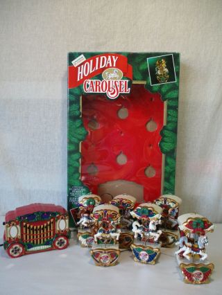 Vintage Mr Christmas Holiday Carousel Lighted Animated Musical Horse Carousel In