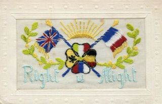 Right Is Might: Rare Ww1 Patriotic Embroidered Silk Postcard