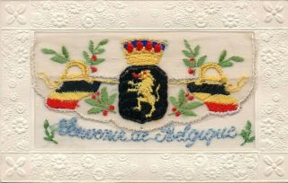 Souvenir De Belgique: Ww1 Patriotic Embroidered Silk Postcard