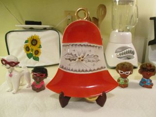 Vintage Christmas Ceramic Holt Howard Red Bell Candy /nut Dish W/orignal Box