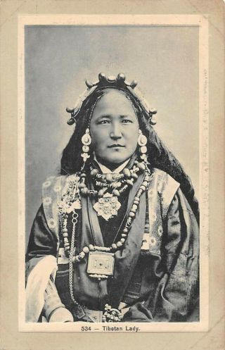 Tibetan Woman In Fancy Dress Wearing Jewelry,  Posed Image C 1904 - 14