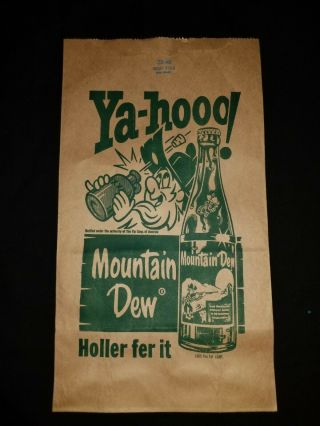Vintage Yahoo Mountain Dew “holler Fer It” Paper Bag - Dated 1965.