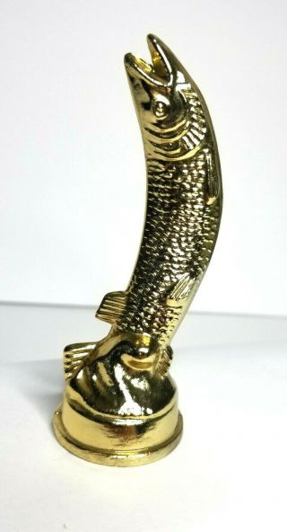Midcentury Cast Metal Fishing Trophy Topper Vintage Pike Gold Color Dipped 4.  5 "