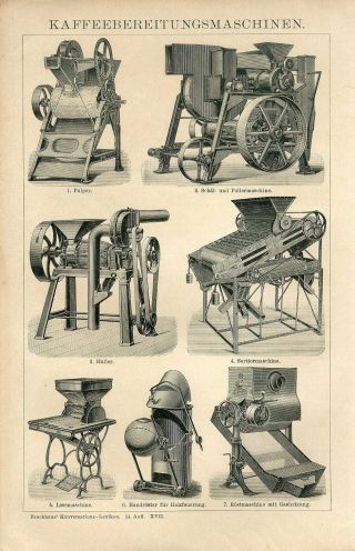 1895 Coffee Making Machines Instruments Antique Engraving Print