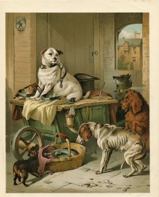 Antique Dogs Jack Russell Terrier Dog With Other Dogs Art Print 1870