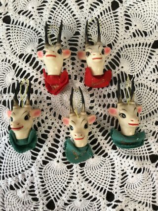 Vintage Deer Head Christmas Tree Light Covers - - Set Of 5 - - Stamped Japan