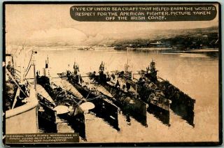 1910s Wwi Real Photo Rppc Postcard " Under Sea Craft " Submarines Irish Coast