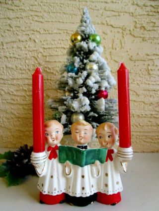 Vintage Commodore Ceramic Choir Boys Candle Holder Christmas Figurine Table Deco