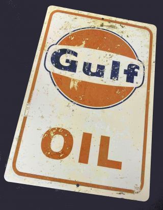 Nostalgic Gulf Oil Gas Station Aluminum Metal Sign 12x18