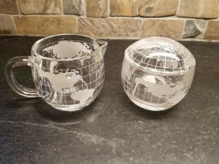 Six 6 - Nestle Mugs And Creamer Sugar Bowl Set Nescafe World Globe Glass