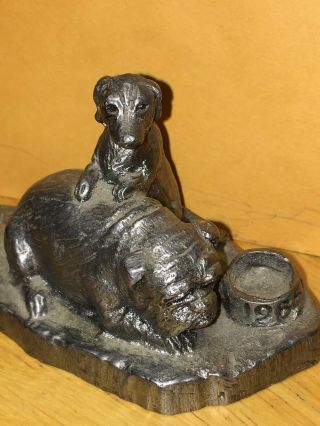 Michael Ricker Pewter 2 Dogs And Bowl 1985