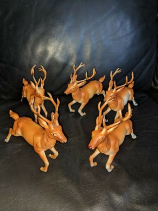 Vintage Set Of 5 Large Plastic Hong Kong Deer Reindeer Bucks Rudolph Christmas
