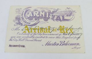 Orleans Carnival Arrival Of Rex Ticket Admittance 1900s Mayoral Invitation