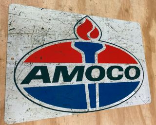 Amoco Gasoline Oil Distressed Looking Aluminum Metal Sign 12 " X18 "