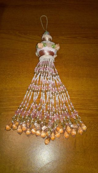 Victorian Christmas Ornament Beaded Pink Hanging Flowers Lace Set Of 4 Vintage
