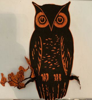 Antique Vintage Halloween Diecut Crepe Paper Owl 1920s