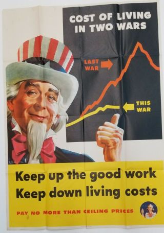 Wwii " Cost Of Living In Two Wars.  " Uncle Sam Patriotic War Poster