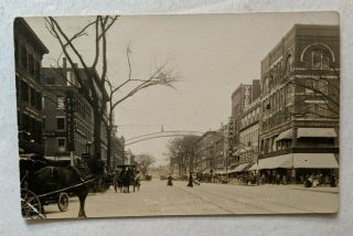 1910 Manchester Nh Elm St Horse & Wagons Varicks Store Real Photo Postcard
