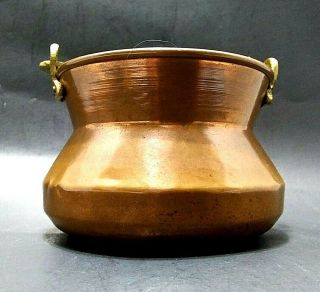Petite Vintage Hand Made Copper Pot W Brass Handle Patina 6 " T W Handle 4 " W