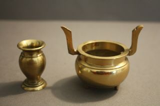 Vintage Miniature Small Brass Cup And Three Footed Bowl Kettle Pot With Handles
