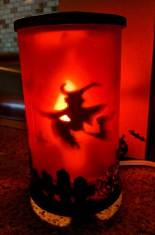 Vintage Halloween Witches Bats Flying Spinning Revolving Lamp Light 8 " Spooky