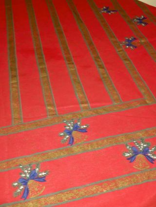 Norwegian Christmas Holiday Table Cloth Large Red Green Gold Stripes Design