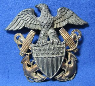 Wwii 1/20 10k Gold & Sterling Navy Officer Hat Badge By Viking H&h