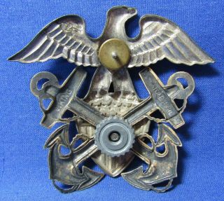 WWII 1/20 10K Gold & Sterling Navy Officer Hat Badge by Viking H&H 2