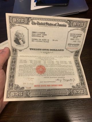 1943 Wwii United States Savings Bond Unclaimed $25 War Department Bond Series E