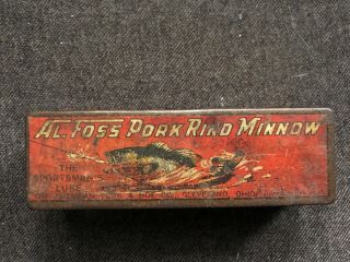 Vintage Al Foss Pork Rind Minnow Tin Fish Fishing Lure Sportsman Cleveland Oh