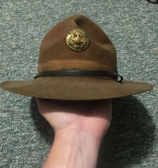 Us Army Campaign Hat 1930s (size) 7 W/ Army Cap Badge Early Ww2 Wwii