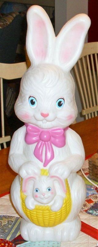 Vtg Lighted Empire Blow Mold Easter Bunny & Rabbit In A Basket Decoration 22 "