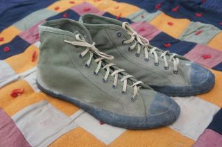 Vtg Orig.  Wwii Us Military Army Marines Od Green Canvas Sneakers Sz 12