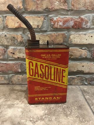 Vintage Stancan 1 Gallon Usa Metal Gas Gasoline Can W Metal Flex Spout