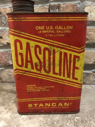 Vintage STANCAN 1 Gallon USA Metal Gas Gasoline Can W Metal Flex Spout 2
