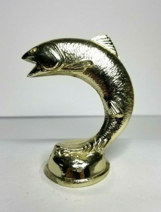 Midcentury Cast Metal Fishing Trophy Topper Vtg Salmon Gold Color Dipped 3.  5 "