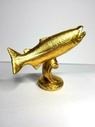 Midcentury Cast Metal Fishing Trophy Topper Vintage Bass Gold Color Dipped 3.  5 "