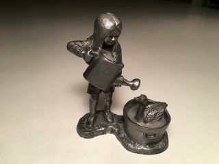 Vintage Michael Ricker Pewter Figurine 2673 Girl With Watering Can Bathing Duck