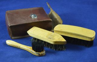 German Wwii Wehrmacht Soldier Shoe Brushes Kit,  Leather Case War Relic