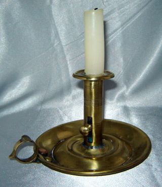 Vintage Adjustable Brass Chamberstick Candle Holder W/ Finger Loop