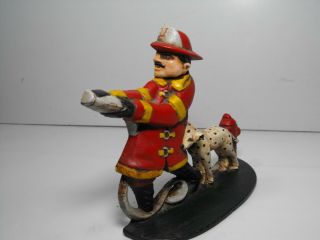 Midwest Importers of Cannon Falls Cast Iron Door Stop Fireman Dalmatian Dog Vtg 3