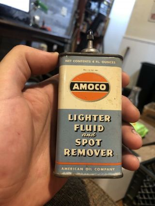 Vintage Amoco Lighter Fluid And Spot Remover 4 Oz Handy Oiler Type Lead Top Tin