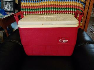 Vintage 25 Qt Coke Coca Cola Red White Igloo Cooler Ice Chest Handles Soda Pop