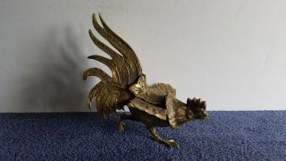 Vintage Brass Fighting Rooster Figurine 8 " Long Over 1 Lb A2