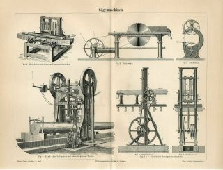 1887 Sawing Machines Equipment Antique Engraving Print