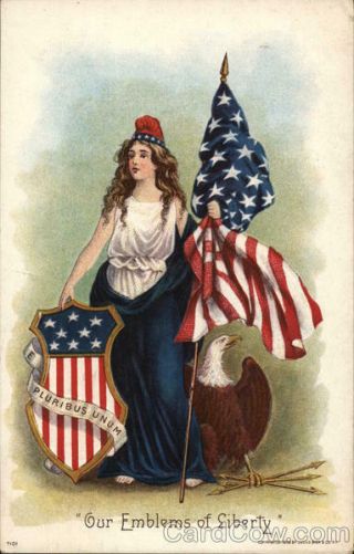 Patriotic 1915 Our Emblems Of Liberty Julius Bien & Co.  Postcard 1c Stamp