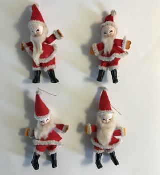 Vintage Santa Pipe Cleaner Christmas Ornaments Set Of 5” Japan Paper Mâché Felt